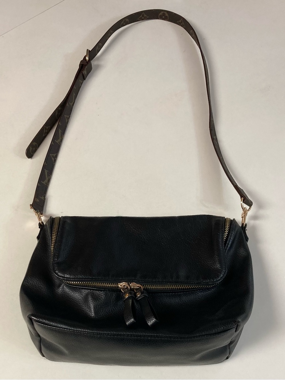 Black Vegan Crossbody Brown Logo Bag